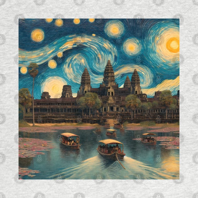 Angkor Wat, Cambodia, in the style of Vincent van Gogh's Starry Night by CreativeSparkzz